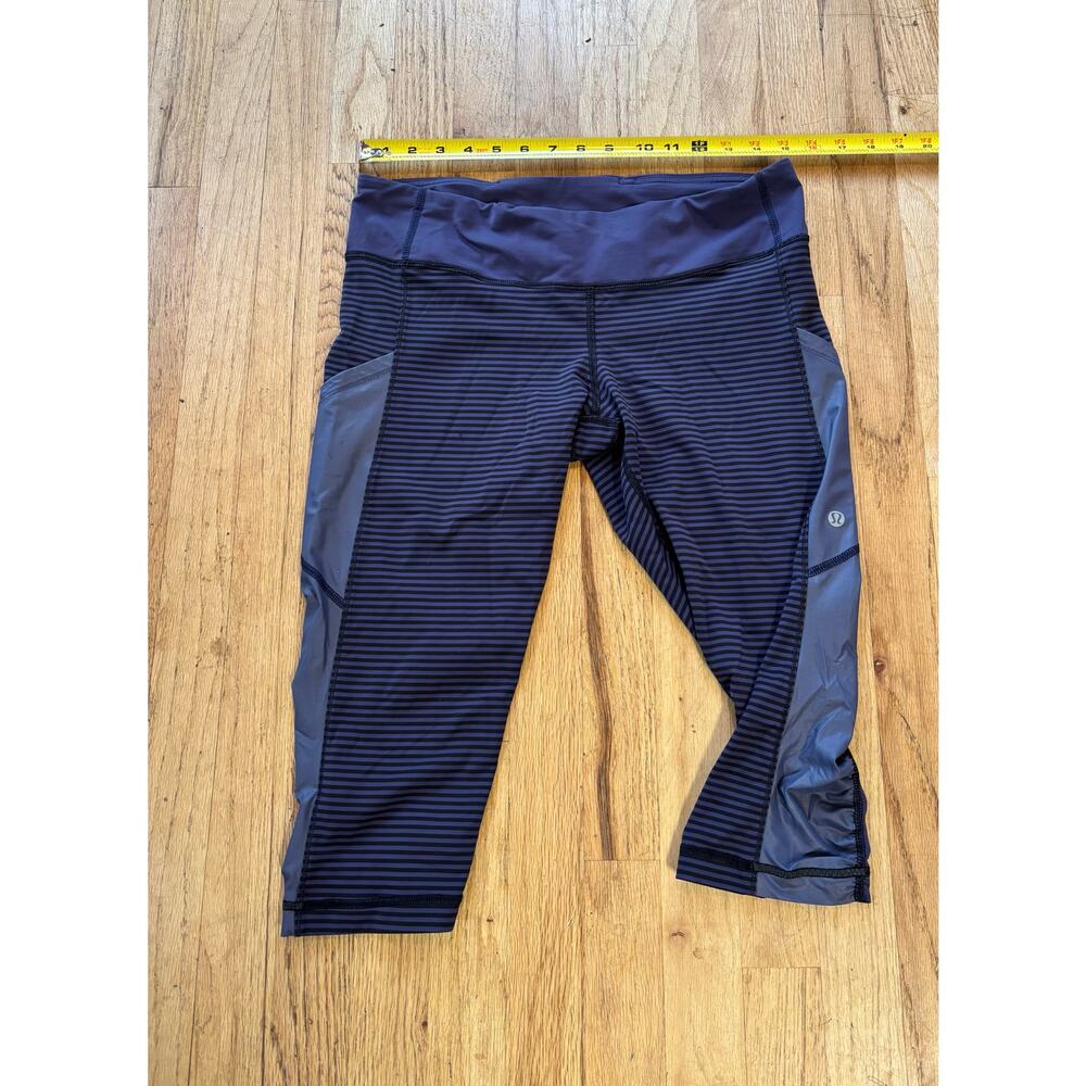 Women’s Lululemon Cut The Crop Leggings Black Purple Low Rise Mesh, size 10